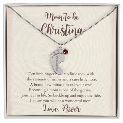 Personalized Baby Foot Pendant Necklace With Engraved Baby Name & Birthstone