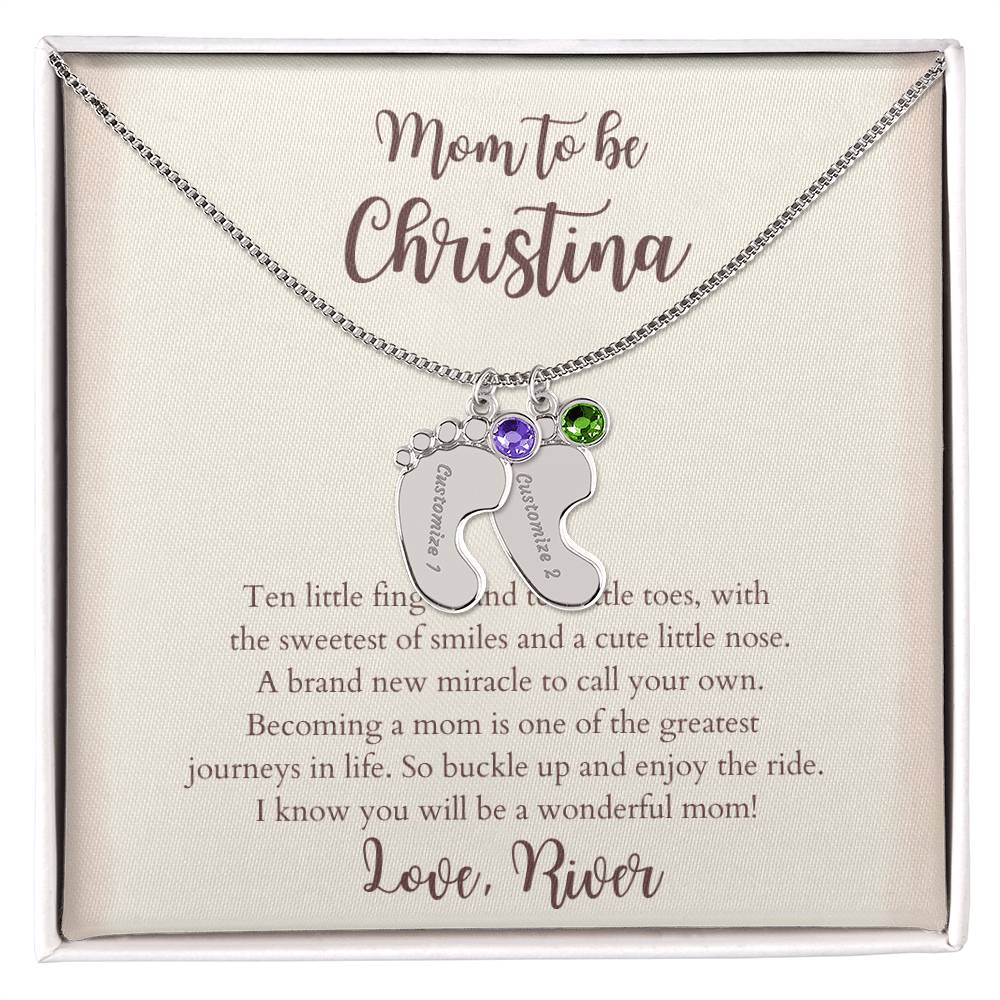 Personalized Baby Foot Pendant Necklace With Engraved Baby Name & Birthstone