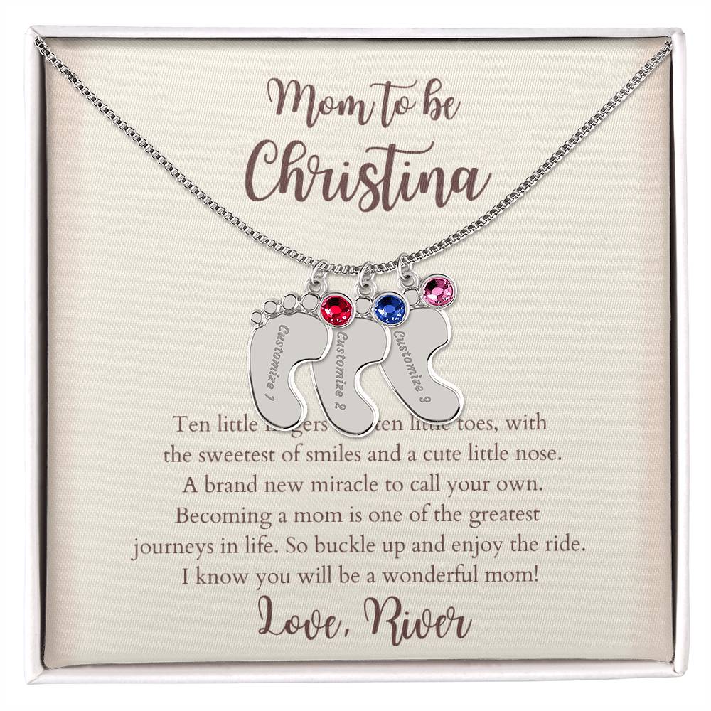 Personalized Baby Foot Pendant Necklace With Engraved Baby Name & Birthstone