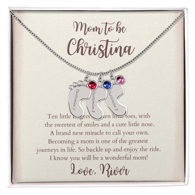 Personalized Baby Foot Pendant Necklace With Name & Birthstone