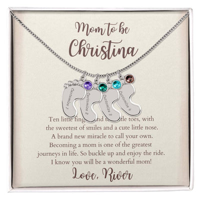 Personalized Baby Foot Pendant Necklace With Name & Birthstone