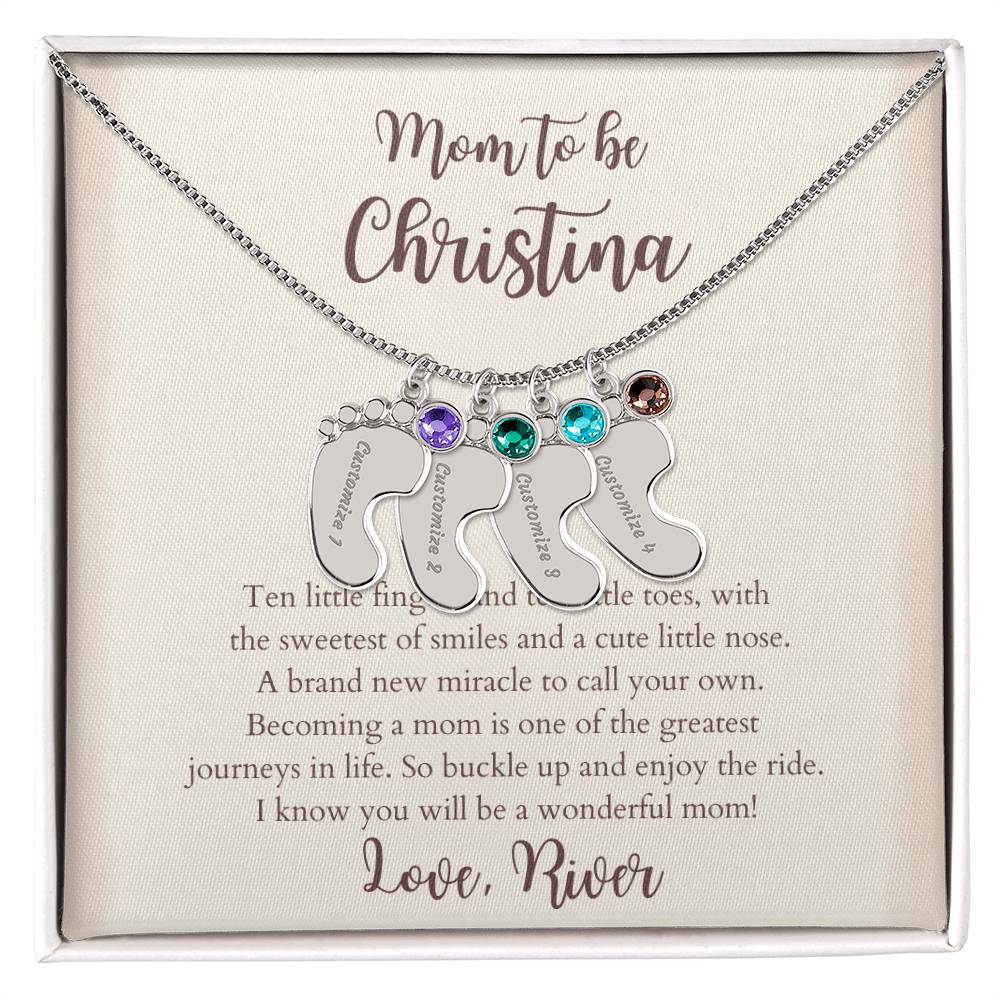 Personalized Baby Foot Pendant Necklace With Engraved Baby Name & Birthstone