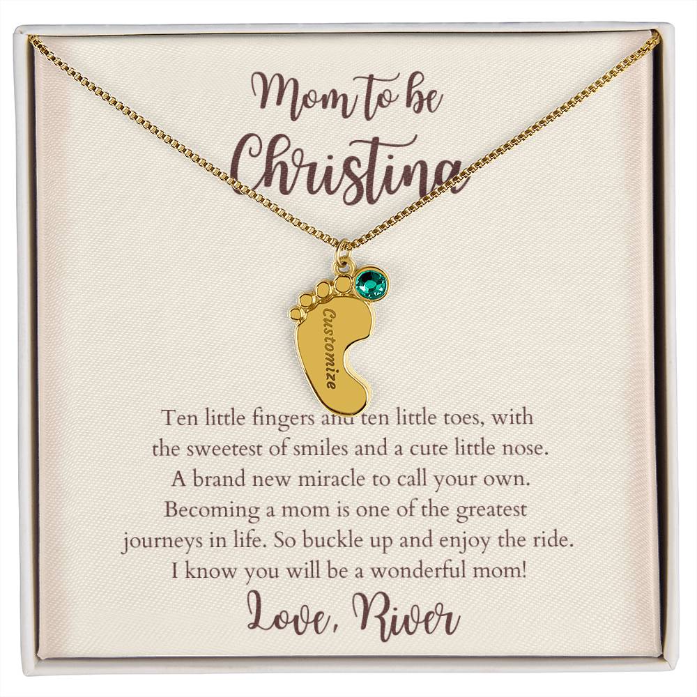 Personalized Baby Foot Pendant Necklace With Name & Birthstone