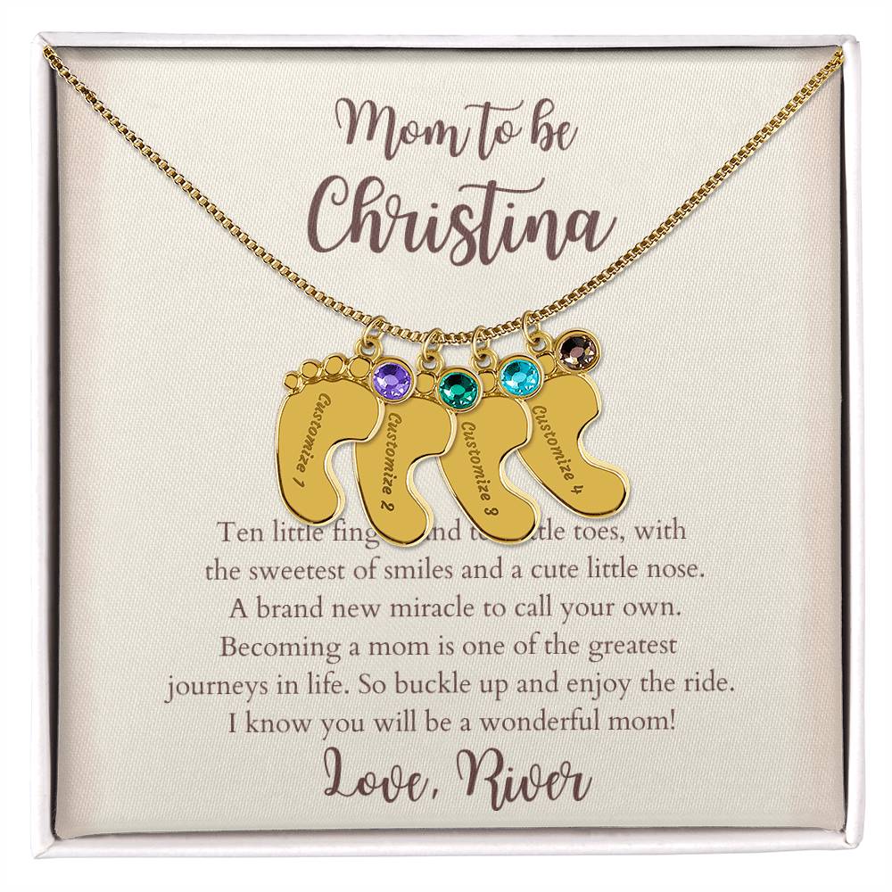 Personalized Baby Foot Pendant Necklace With Engraved Baby Name & Birthstone