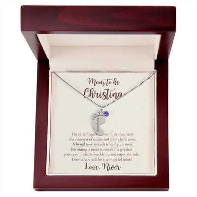 Personalized New Mom Engraved Baby Feet Necklace with Name & Birthstone