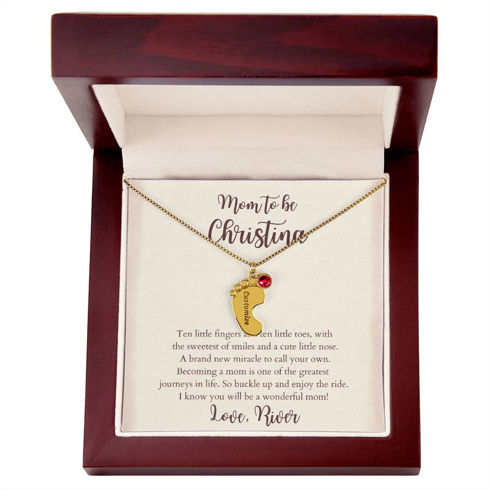 Personalized Baby Foot Pendant Necklace With Engraved Baby Name & Birthstone