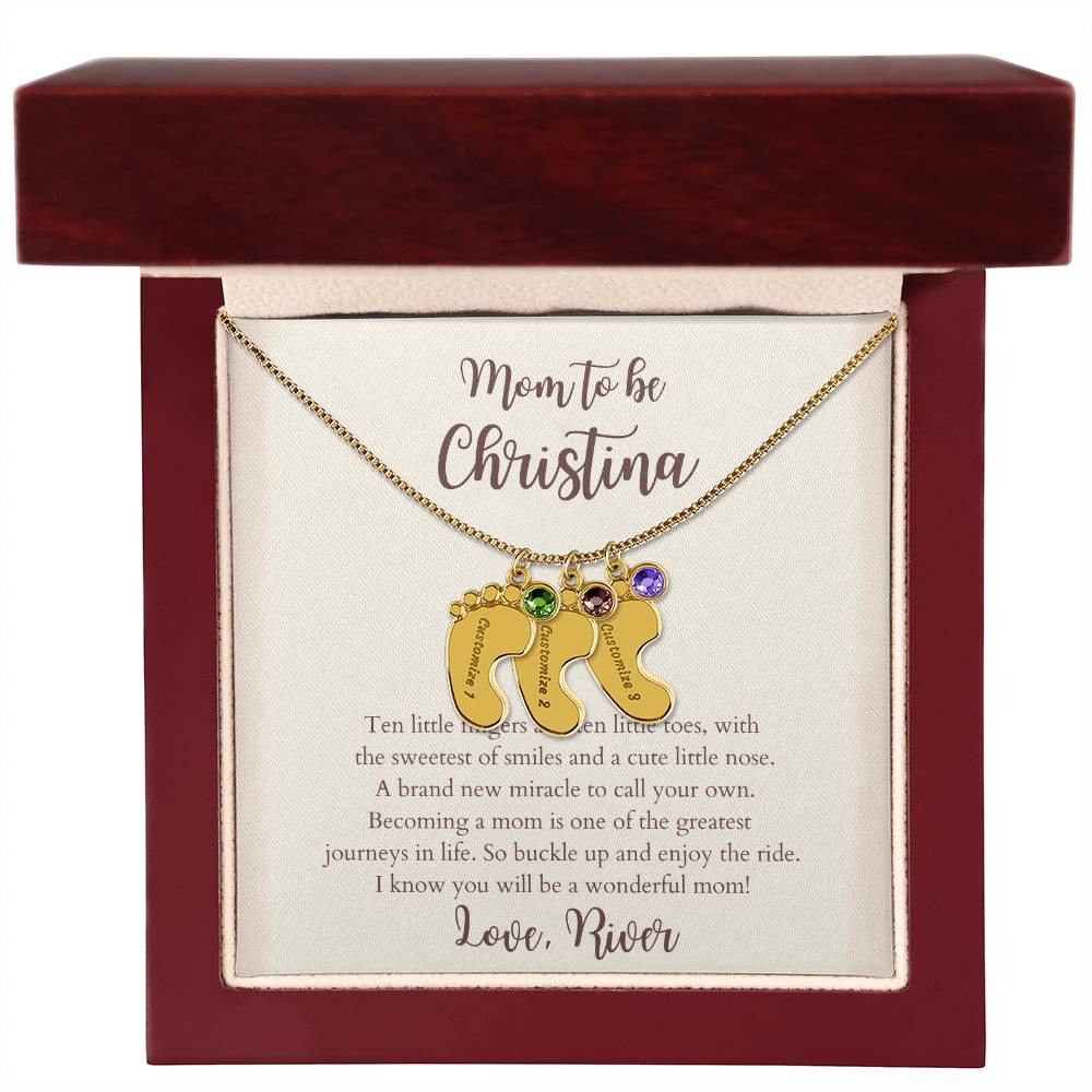 Personalized Baby Foot Pendant Necklace With Name & Birthstone