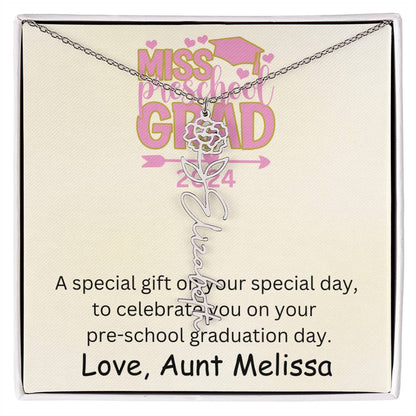 Personalized Pre-school Graduation Birth Flower Name Necklace