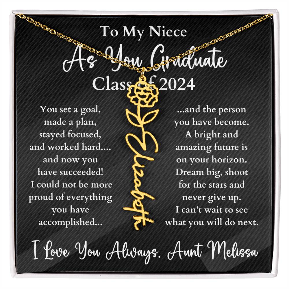 Personalized Birth Flower Name Necklace Graduation Gift