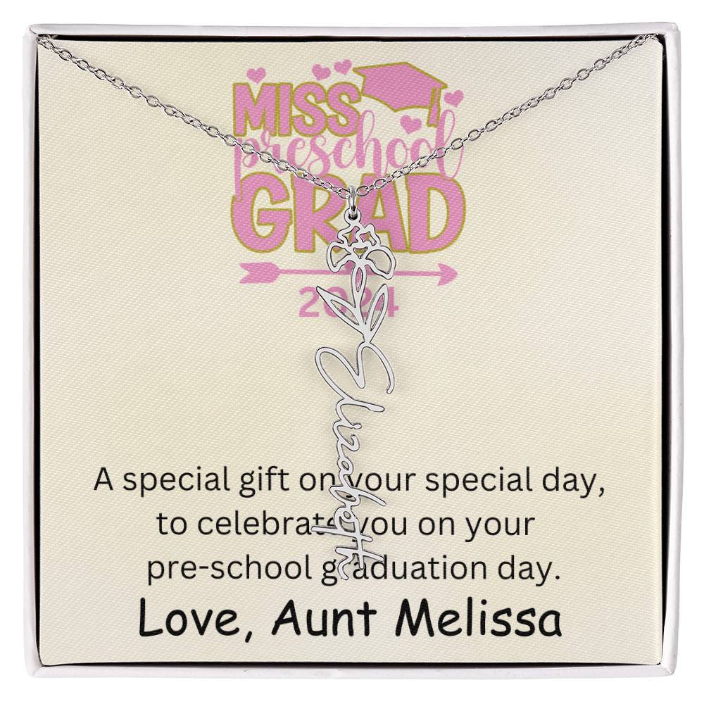 Personalized Pre-school Graduation Birth Flower Name Necklace