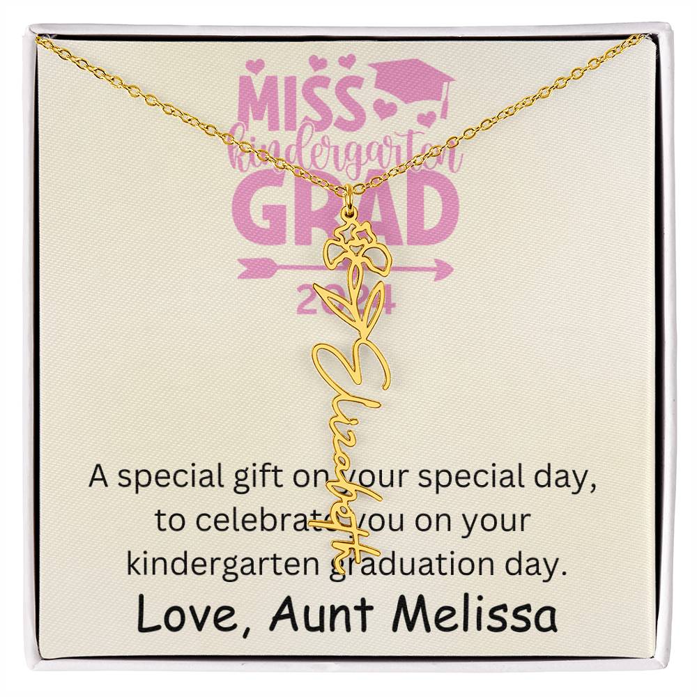 Personalized Kindergarten Graduation Birth Month Flower Name Necklace