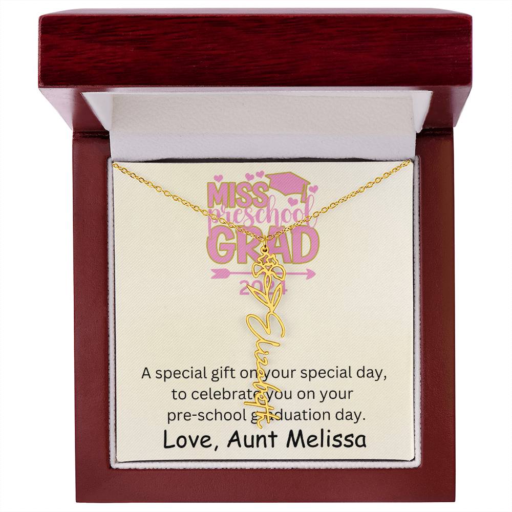 Personalized Pre-school Graduation Birth Flower Name Necklace