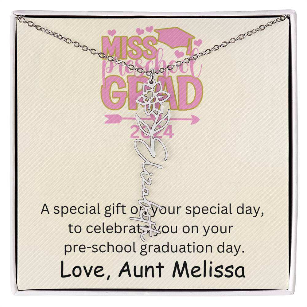 Personalized Pre-school Graduation Birth Flower Name Necklace