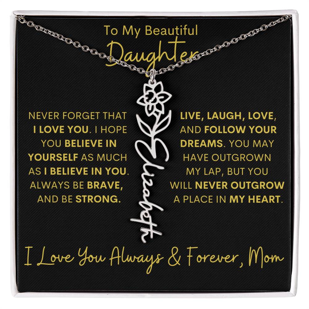 Personalized Daughter Birth Flower Name Necklace