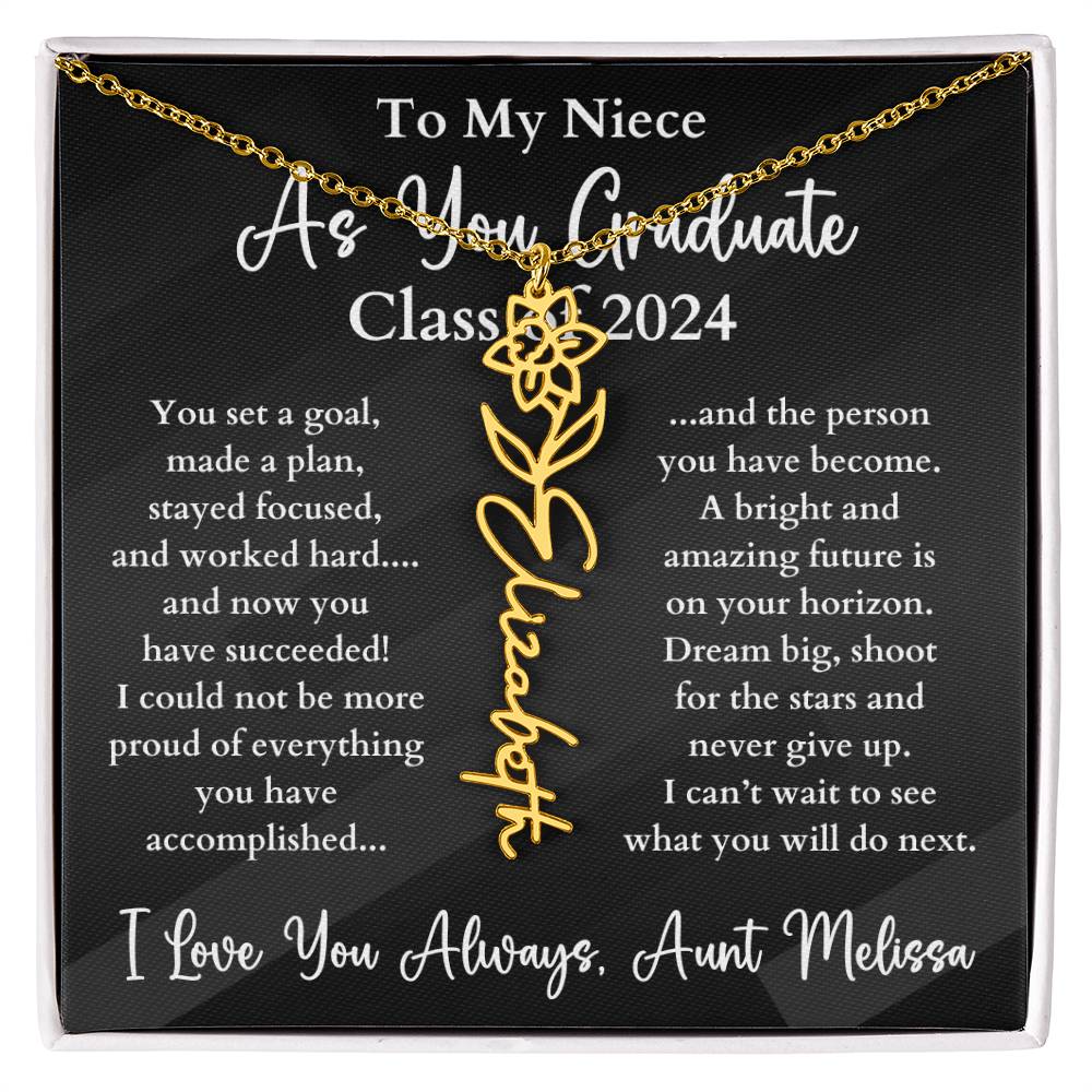 Personalized Birth Flower Name Necklace Graduation Gift