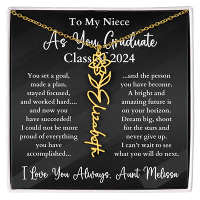 Personalized Birth Flower Name Necklace Graduation Gift