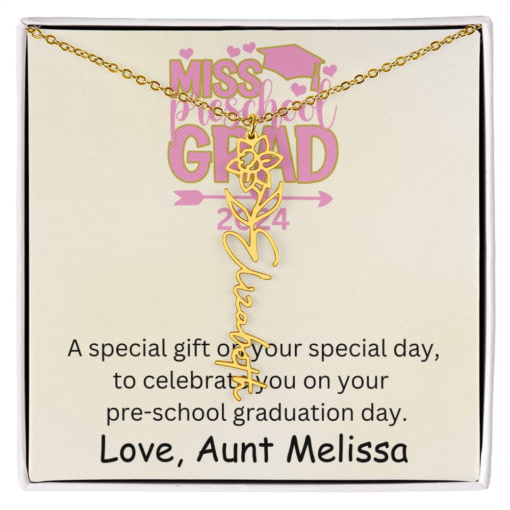 Personalized Pre-school Graduation Birth Flower Name Necklace