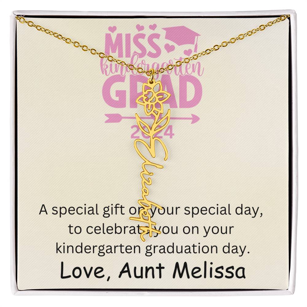 Personalized Kindergarten Graduation Birth Month Flower Name Necklace