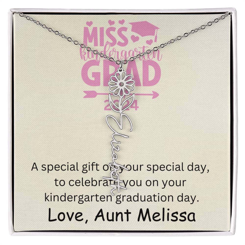 Personalized Kindergarten Graduation Birth Month Flower Name Necklace