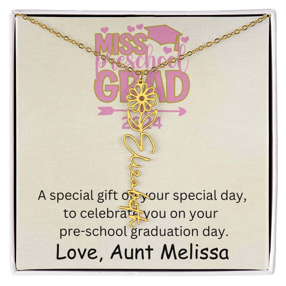 Personalized Pre-school Graduation Birth Flower Name Necklace