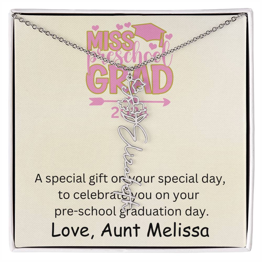 Personalized Pre-school Graduation Birth Flower Name Necklace