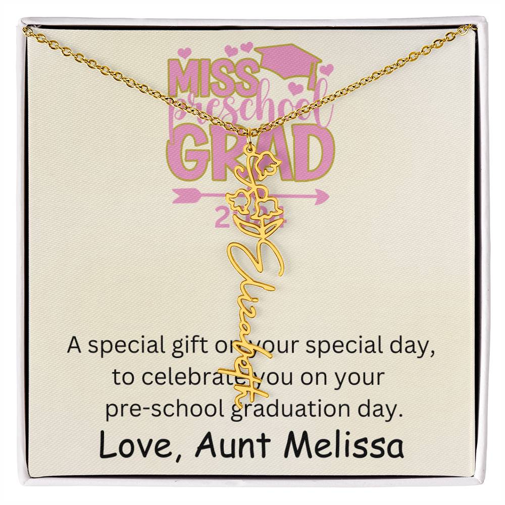 Personalized Pre-school Graduation Birth Flower Name Necklace