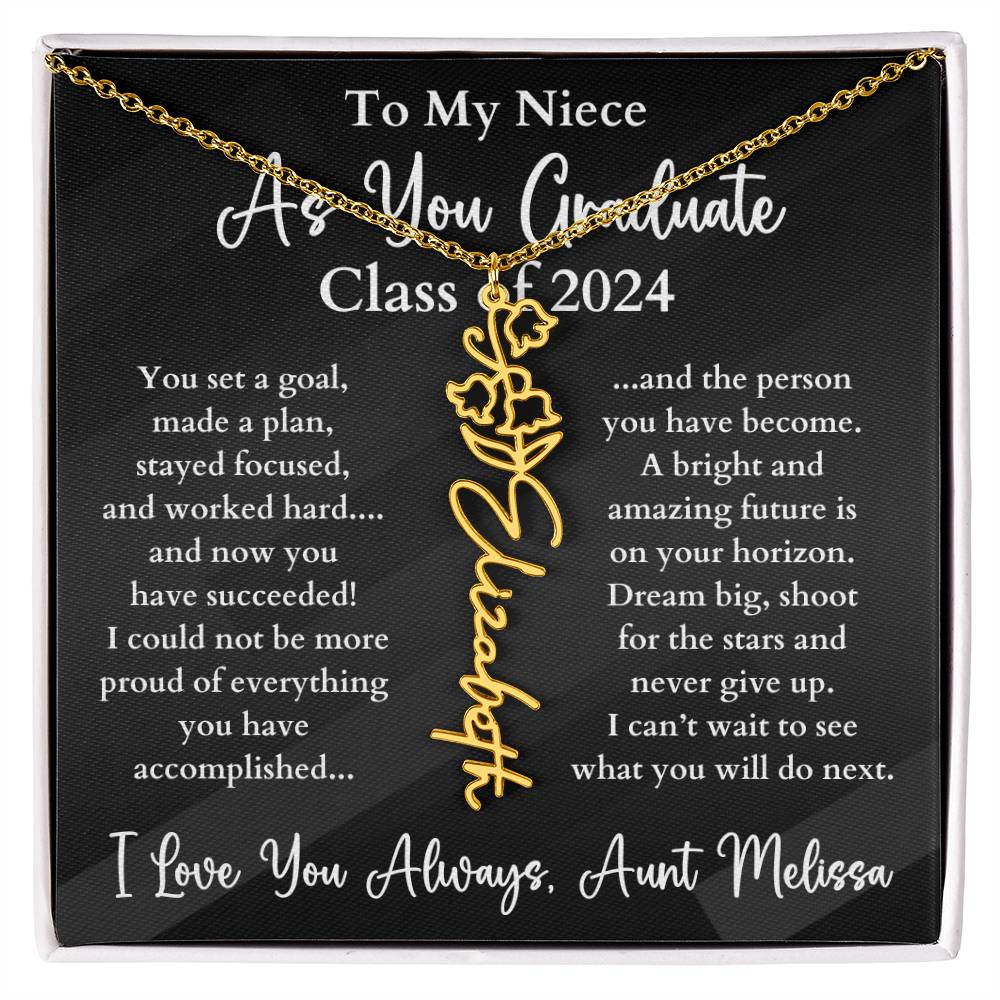 Personalized Birth Flower Name Necklace Graduation Gift