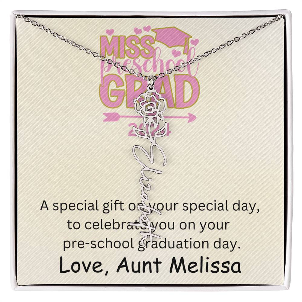 Personalized Pre-school Graduation Birth Flower Name Necklace