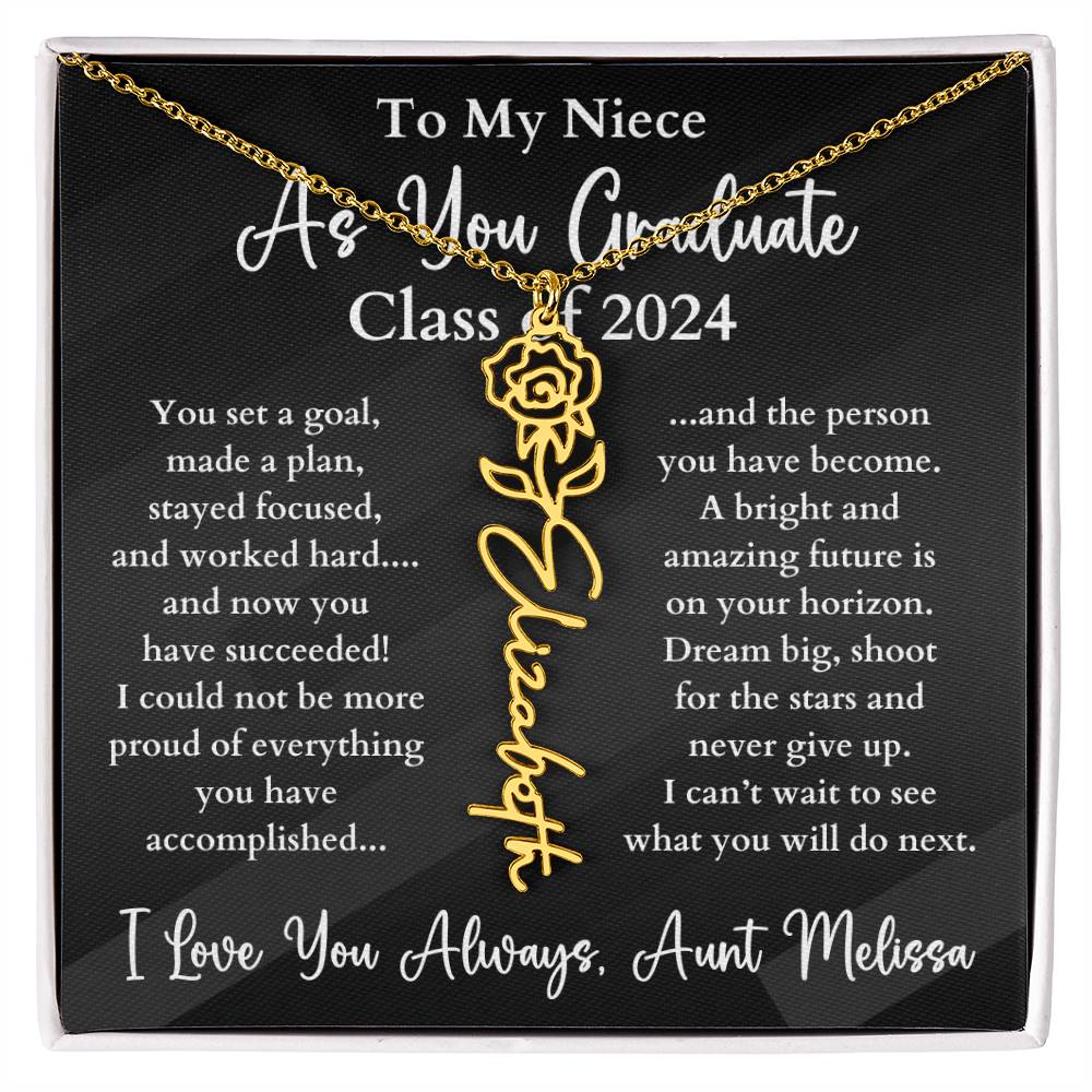 Personalized Birth Flower Name Necklace Graduation Gift