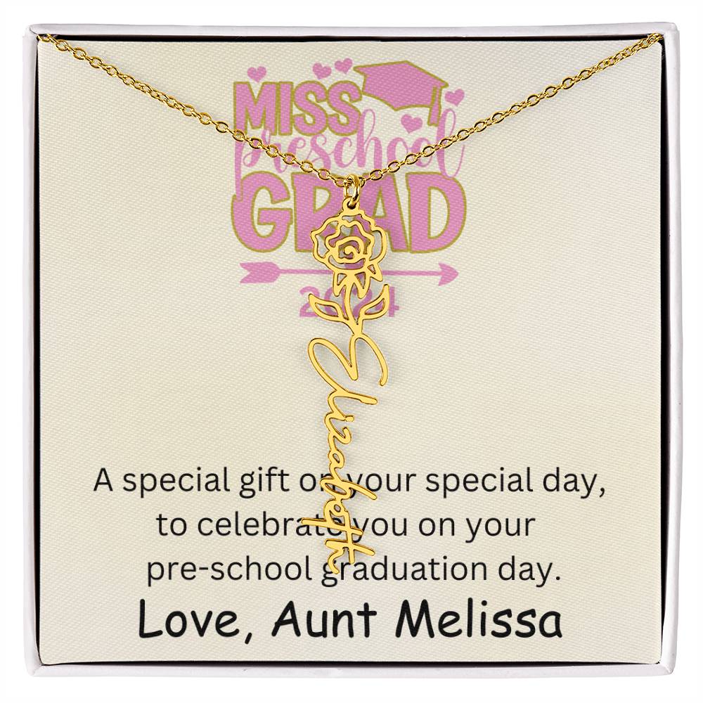 Personalized Pre-school Graduation Birth Flower Name Necklace