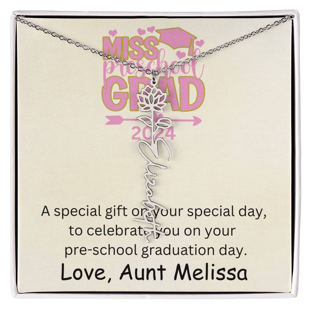 Personalized Pre-school Graduation Birth Flower Name Necklace