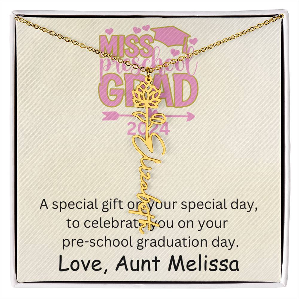 Personalized Pre-school Graduation Birth Flower Name Necklace