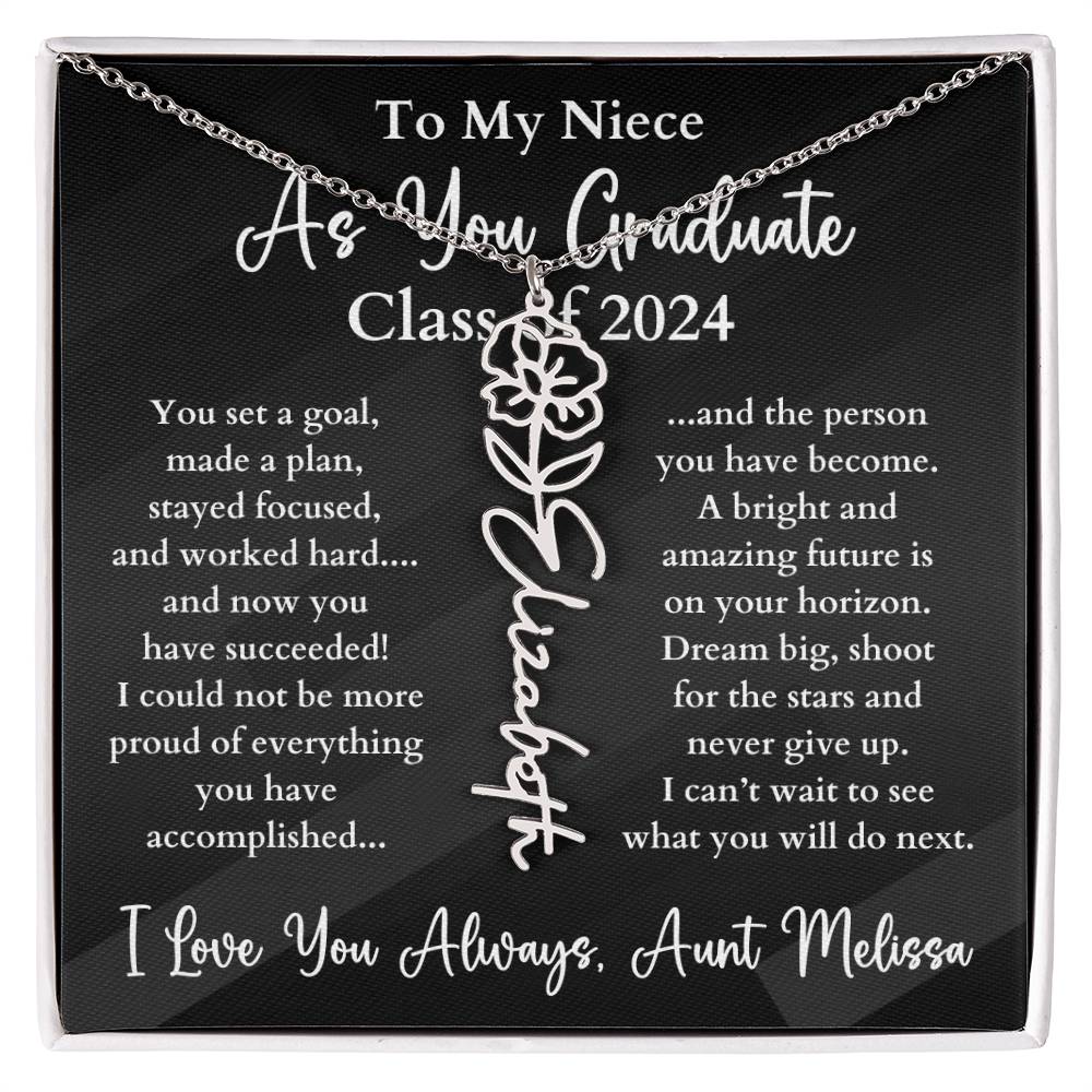 Personalized Birth Flower Name Necklace Graduation Gift