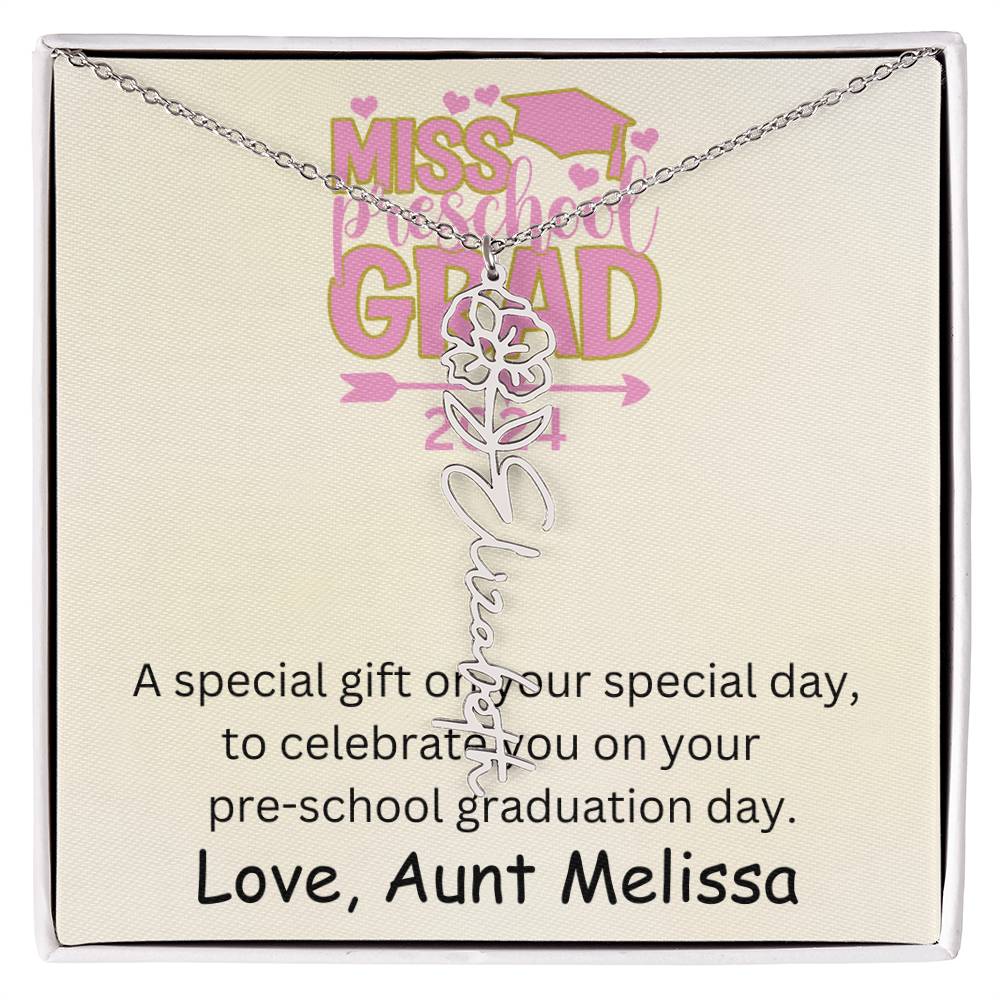 Personalized Pre-school Graduation Birth Flower Name Necklace