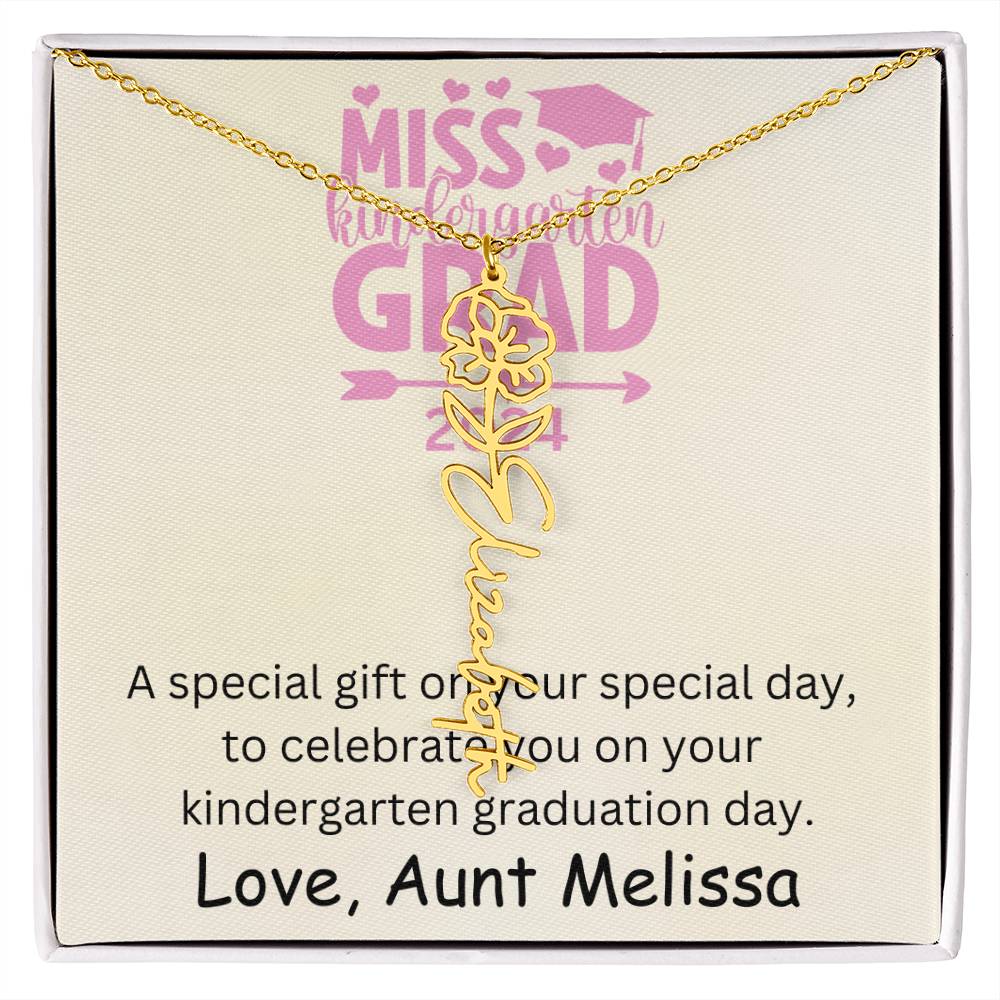 Personalized Kindergarten Graduation Birth Month Flower Name Necklace