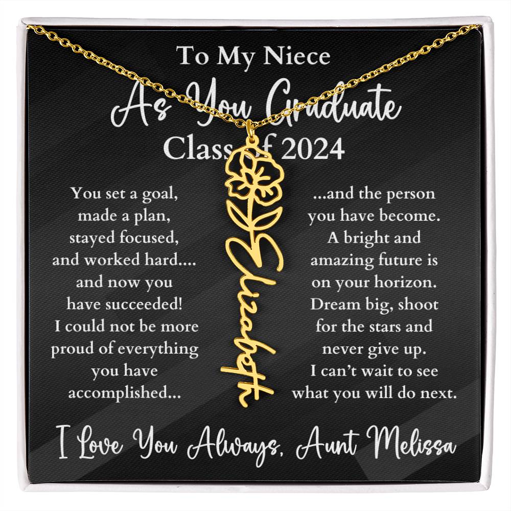 Personalized Birth Flower Name Necklace Graduation Gift