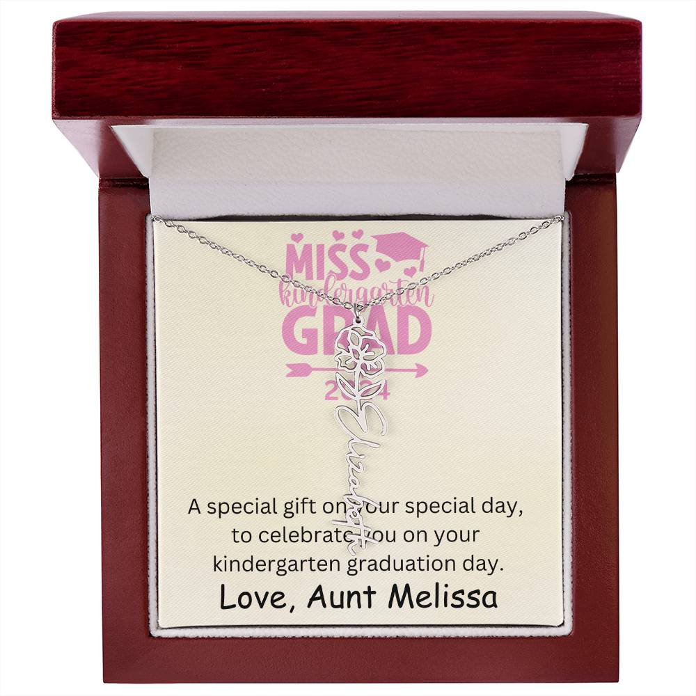 Personalized Kindergarten Graduation Birth Month Flower Name Necklace