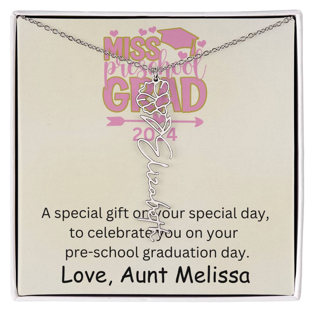 Personalized Pre-school Graduation Birth Flower Name Necklace