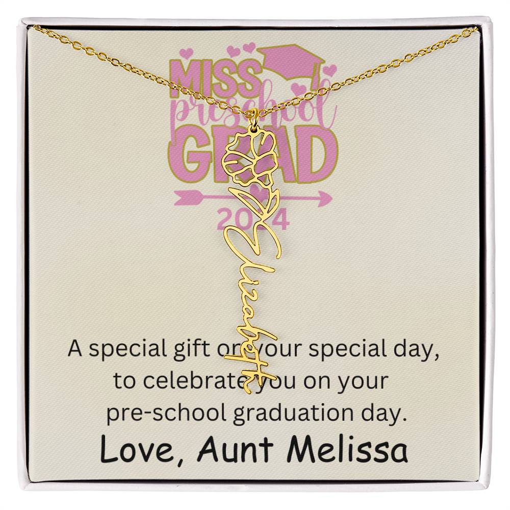 Personalized Pre-school Graduation Birth Flower Name Necklace