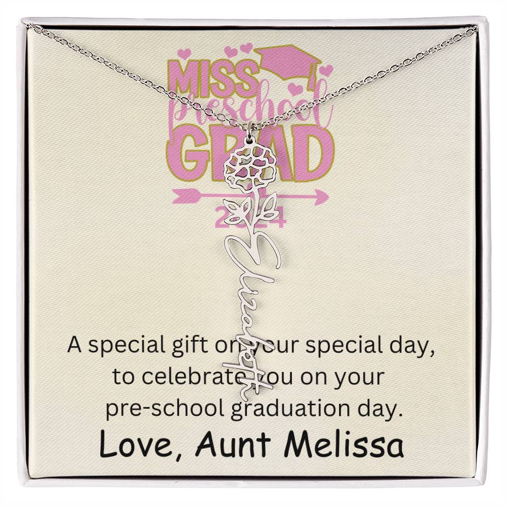 Personalized Pre-school Graduation Birth Flower Name Necklace