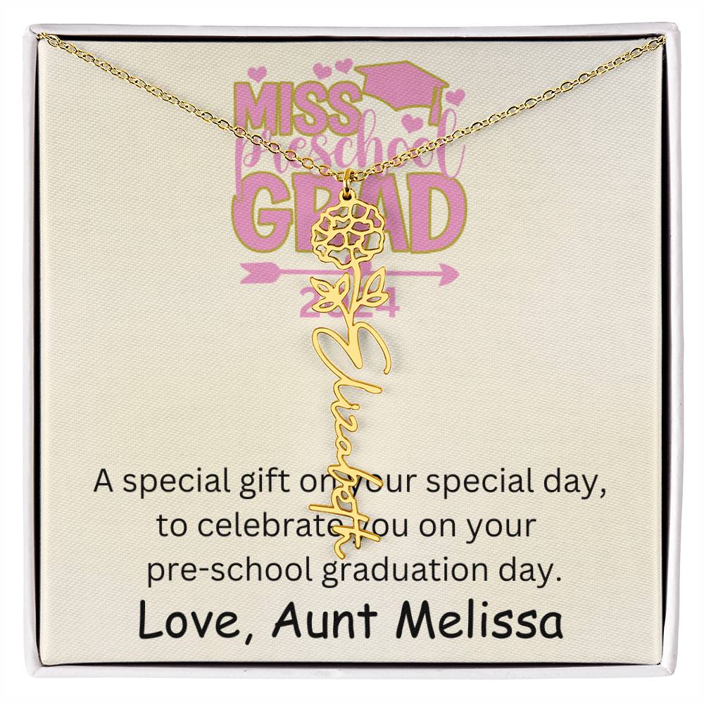 Personalized Pre-school Graduation Birth Flower Name Necklace