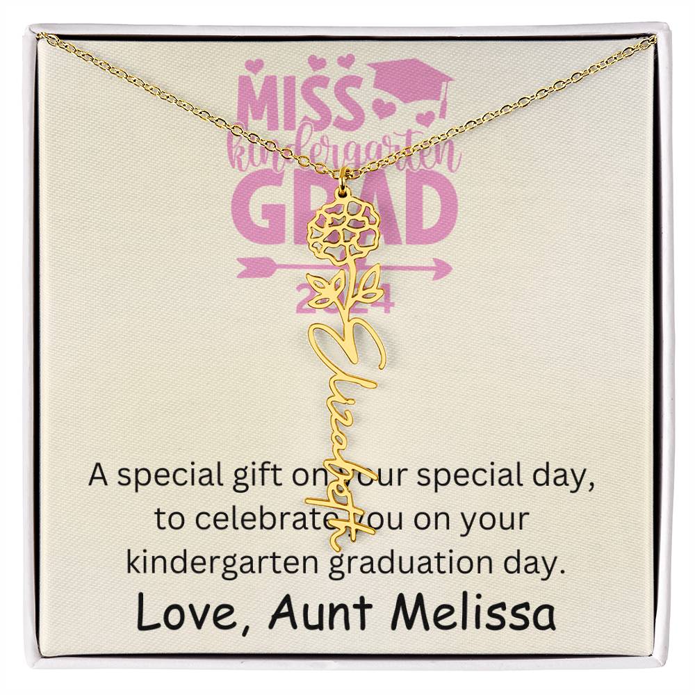 Personalized Kindergarten Graduation Birth Month Flower Name Necklace