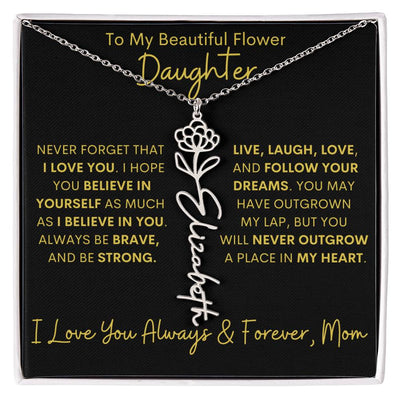 Personalized Daughter Birth Flower Name Necklace