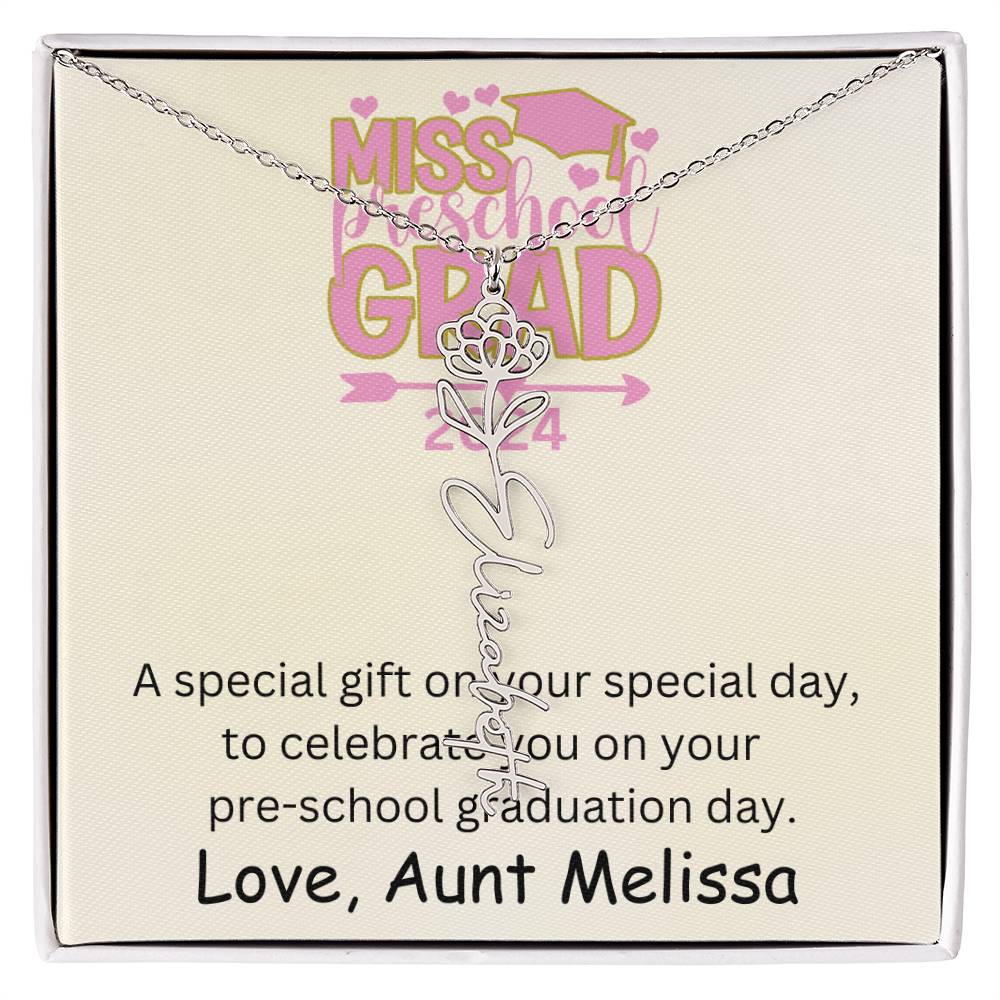 Personalized Pre-school Graduation Birth Flower Name Necklace