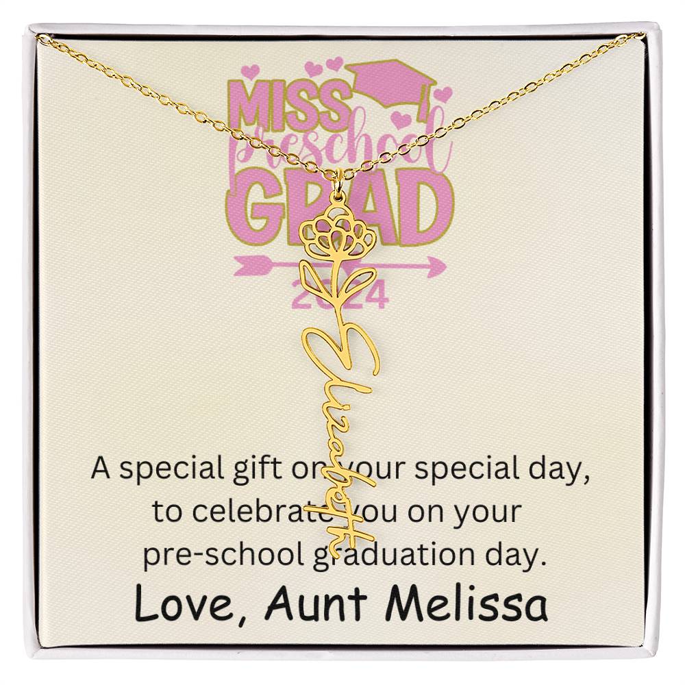 Personalized Pre-school Graduation Birth Flower Name Necklace