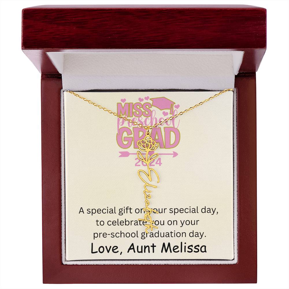 Personalized Pre-school Graduation Birth Flower Name Necklace