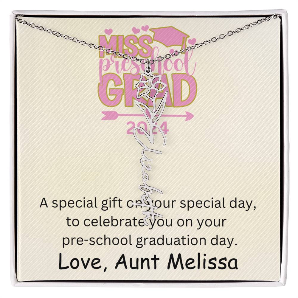 Personalized Pre-school Graduation Birth Flower Name Necklace