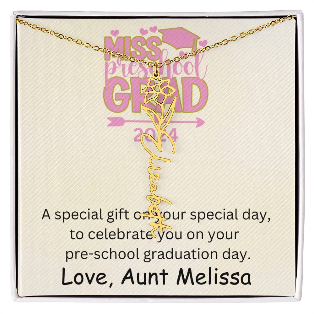 Personalized Pre-school Graduation Birth Flower Name Necklace