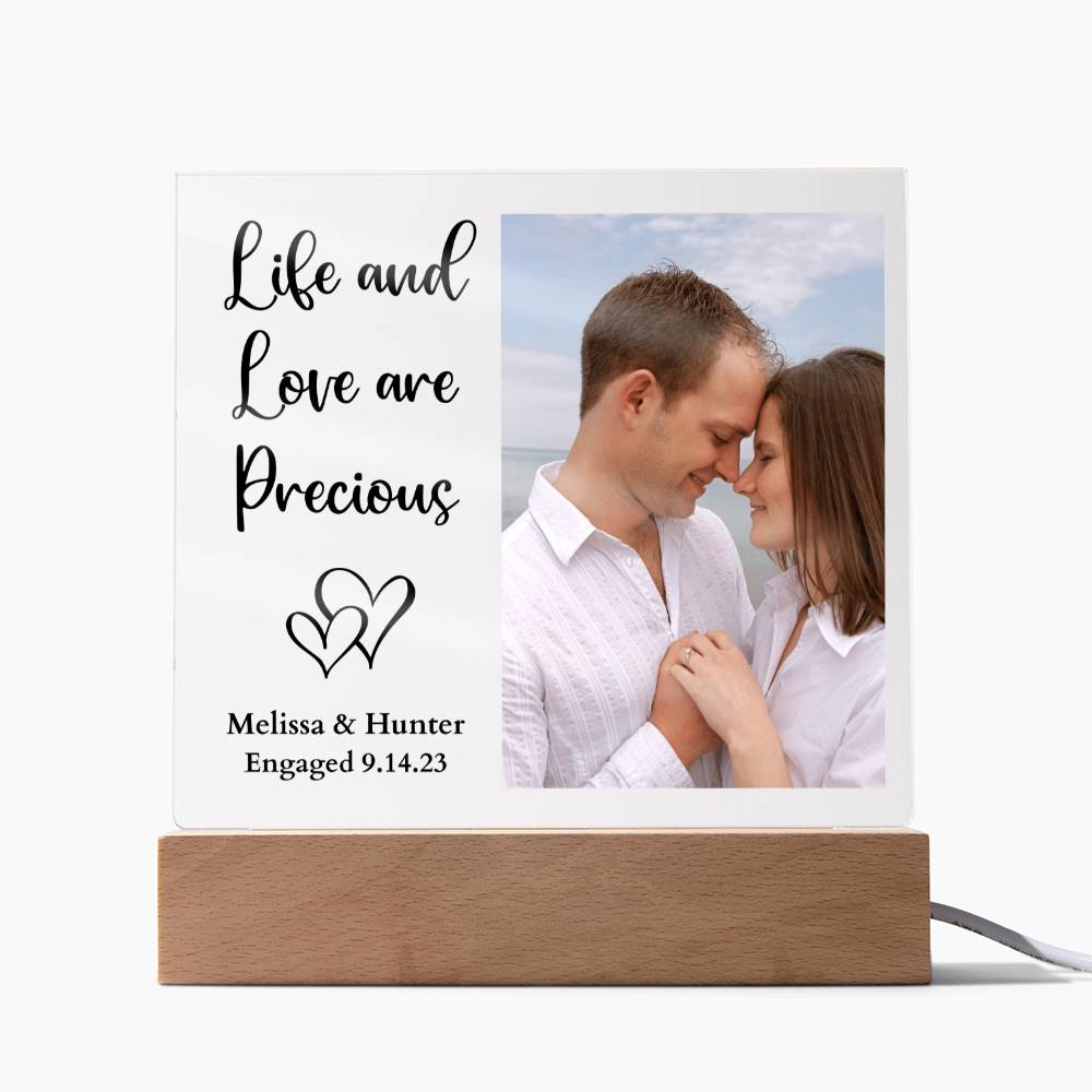 Personalized Engagement/Wedding Life & Love Are Precious Led Lighted Square Acrylic Plaque