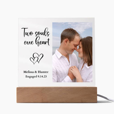 Personalized Engagement/Wedding Two Souls One Heart Led Lighted Square Acrylic Plaque